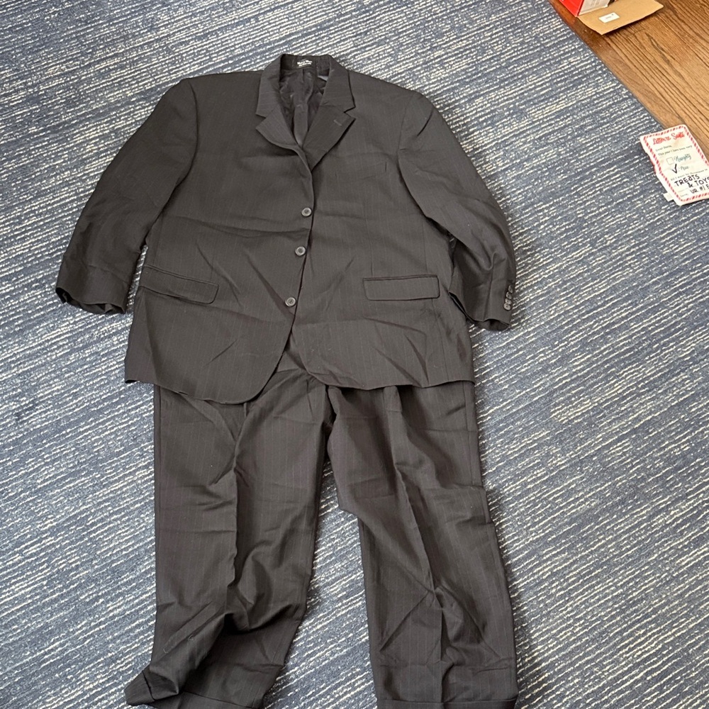 Andrew Fezza 3 Button Dark Gray w/ White Pinstripe Suit